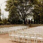 Memorial Terrace set up with rows of chairs for a wedding ceremomy